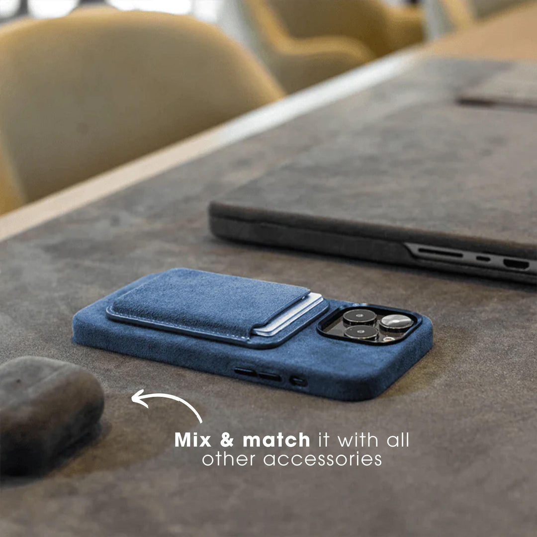 iPhone Alcantara Case + Magsafe Wallet - Ocean blue - Alcanside